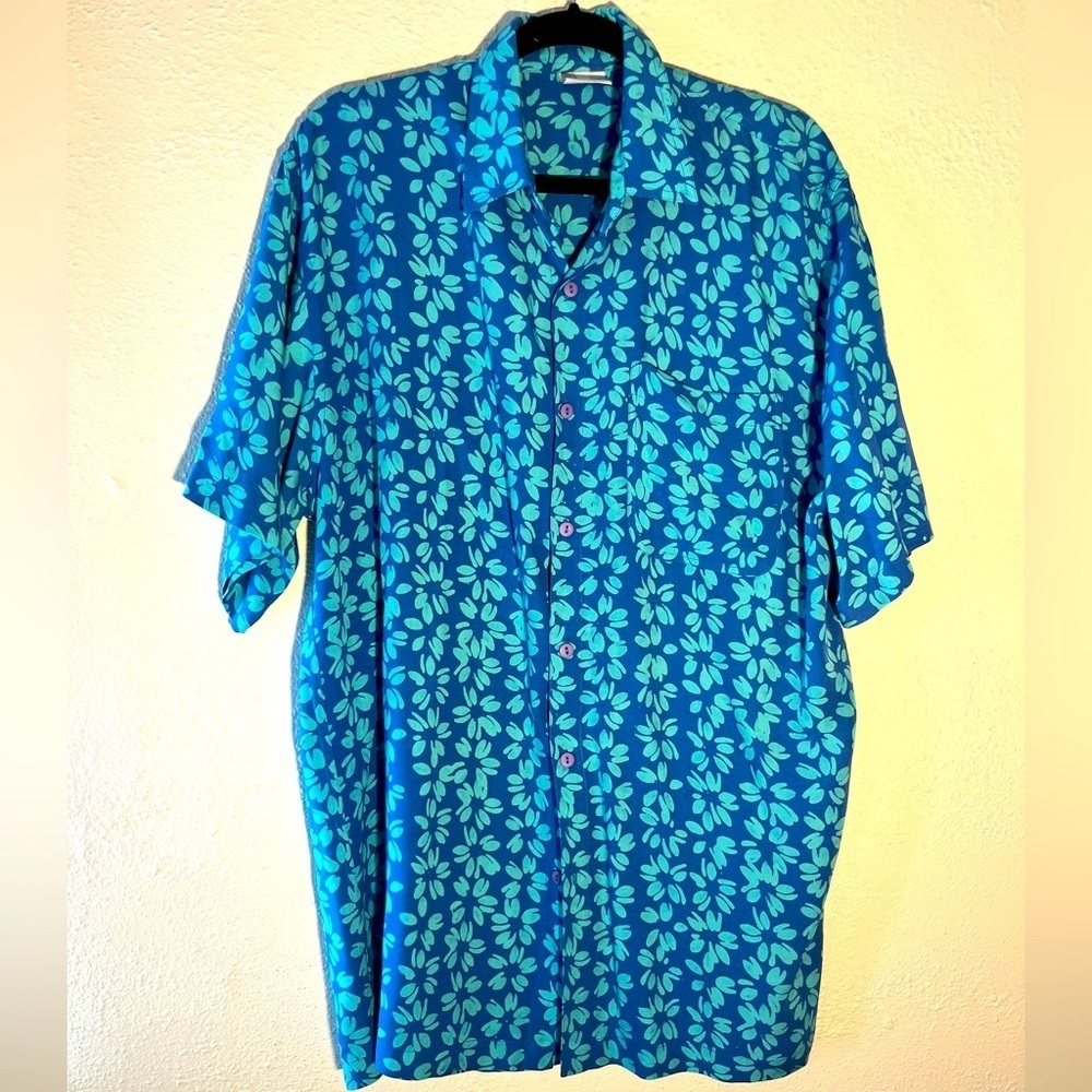 Blue Ginger Shirt Mens Size Large Floral Hawaiian Short Sleeve
